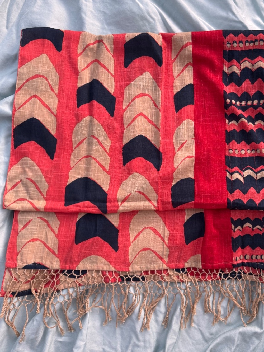 Banana Republic Lightweight Printed Scarf w/ Beaded Fringe Tassels